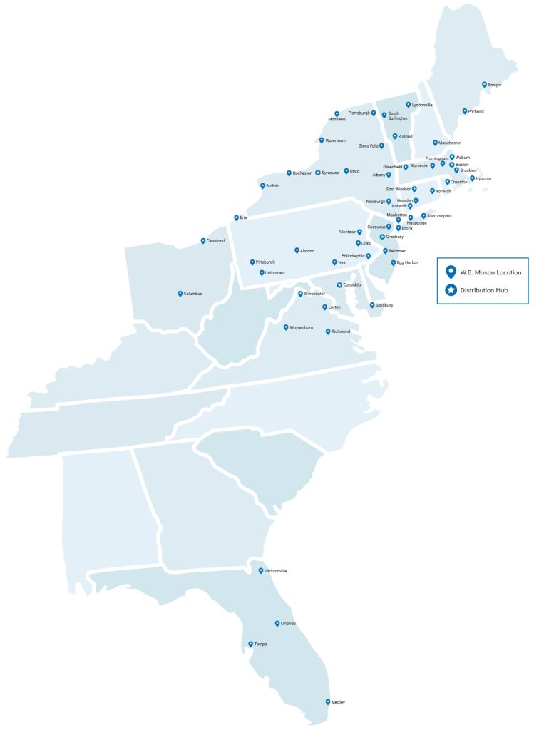wbinteriors_locations_map_may2026 WB Mason Locations Map